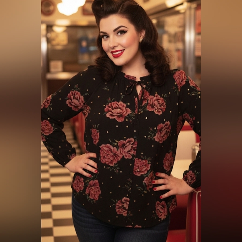 Torrid Rose Polka Dot Printed Blouse Size 2X